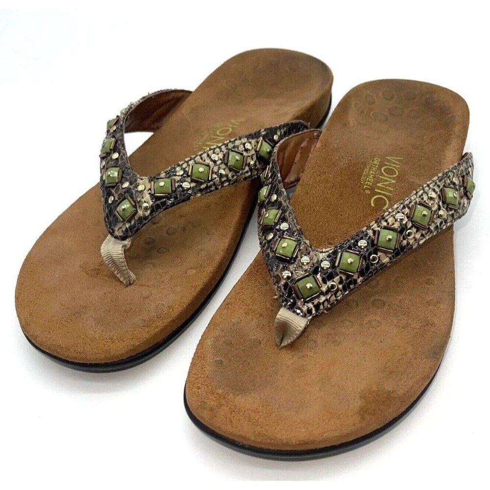 Vionic Flip Flops Womens 9 Floriana Sandals Turquoise Snake Thongs Beaded 40